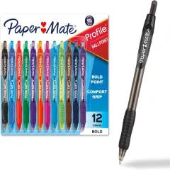 Profile Retractable Ballpoint Pens, Bold (1.4mm), Assorted Colors, 12 Count