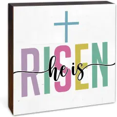 Easters Bunny Gifts, He Is Risen Sign, Easter Bunny Decor, Farmhouse Easter Decorations Indoor for Home Office Tabletop Desk Decoration-B06