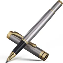 Ballpoint Pens, Stunning Silver Chrome Metal Pen with Golden Trim, Best Ball Pen Gift Set for Men & Women, Professional, Executive, Office, Nice Pens-Gift Box with 0.5mm Extra Black Refill