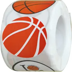 500 Pieces Basketball Labels Roll Stickers - Basketball Sport Party Supplies Decorations Favors Jar Containers Letter DIY Sticker Labels Decals