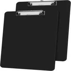 Plastic Clipboards 2 Pack, A4 Black Clip Board 8.5x11 for Classroom, Students, Kid, Woman, Size 9" x 12.5" with Low Profile Clip, Office & School Supply