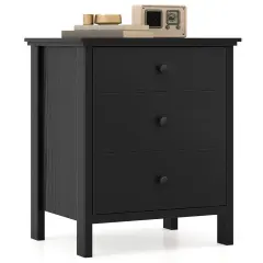 Costway Nightstand Beside End Side Table Accent Table Organizer W/3 Drawers Black