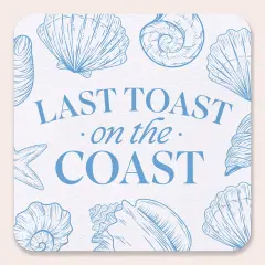 Big Dot of Happiness 25 Ct Last Toast on the Coast Drink Coasters, 4-Inch Disposable Square Paper Coasters for Beach Bridal or Blue Bachelorette Party