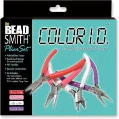 The Beadsmith Color-ID Set &ndash; 4.75&rdquo;, 4-Pieces Includes: Chain Nose, Round Nose, Side Cutter, Flat Nose, & Leatherette Case &ndash; Double Leaf Spring, PVC Comfort Handle &ndash; Tools for Jewelry Making