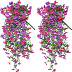 2 Pack Fake Hanging Flowers - (Purple & Rose Red)