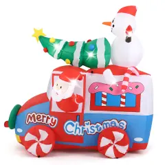 Costway 6 ft Christmas Inflatable Santa on Car with Santa Clause Snowma Christmas Treen