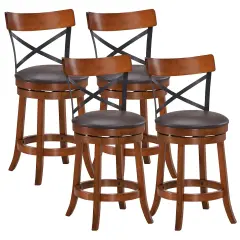 Costway Set of 4 Bar Stools Swivel 25'' Dining Bar Chairs with Rubber Wood Legs
