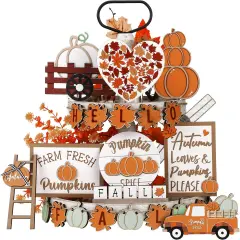 23 Pcs Fall Tiered Tray Decoration Set Thanksgiving Pumpkin(23 Pcs,Maple Leaf)