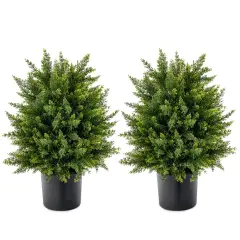 Costway 22'' Artificial Cedar Topiary Ball Tree 2-Pack Faux Shrub Bush Trees for Decor