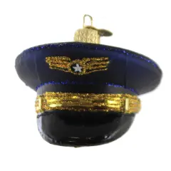 Old World Christmas 2.75 In Pilot's Cap Christmas Tree Ornament , Friendly Skies Professional Blue