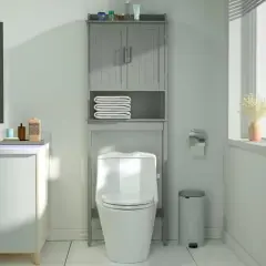 MDF Over-the-Toilet Bathroom Storage Cabinet with Adjustable Shelves and Doors Grey