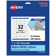 Avery TrueBlock Matte White Paper Labels,1" x 1-1/2" Rectangle