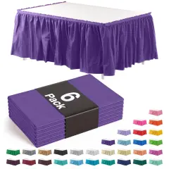 Ruffle Disposable Table Skirt 14 Ft Long Pleated Table Skirts with Adhesive Strip &ndash; Fits 6ft+ Rectangle or Round Tables &ndash; Ideal for Birthday Parties, Gender Reveal, Baby Showers & Event Decorations 6 pack by Exquisite Purple