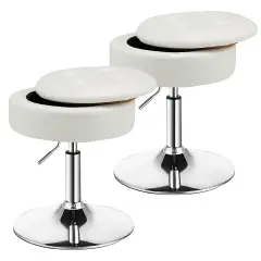 Costway Vanity Stool Adjustable&nbsp;360&deg; Swivel Storage Makeup Chair w/ Removable Tray White\Black\Pink