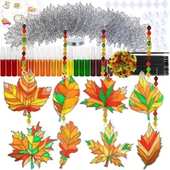 24 Sets Fall Leaf Suncatchers Ornaments DIY Window Paint