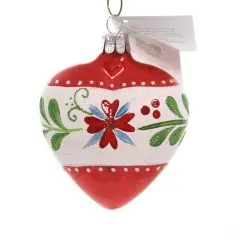 Golden Bell Collection 3.25 In Red/White Heart Christmas Tree Ornament , Christmas Decor Hand PaintedOrnament