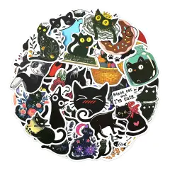 Wrapables Waterproof Vinyl Stickers for Water Bottles, Laptop, Phones, Skateboards, Decals for Teens, 100pcs, Black Cats