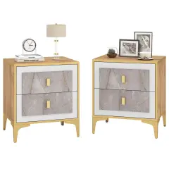 Costway 1/2 PCS Nightstand with Storage Faux Marble Surface Accent Table with 2 Pull-out Drawers