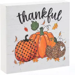 Fall Decorations for Home Office, Rustic Thankful Pumpkin Wood6 x 6 Inches