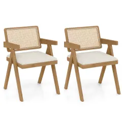 Costway Set of 2/4 Rattan Accent Chairs Fabric Dining Chairs Modern Living Room Chairs White