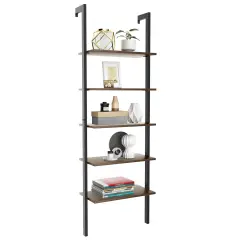 Costway 5-Tier Ladder Shelf Wood Wall Mounted Bookshelf W/Metal Frame Display Shelf