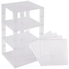 Strictly Briks Classic Stackable Baseplates, Building Bricks for Towers, Shelves, and More, 100% Compatible with All Major Brands, Clear, 4 Base Plates & 30 Stackers, 6x6 Inches, Ages 3-14
