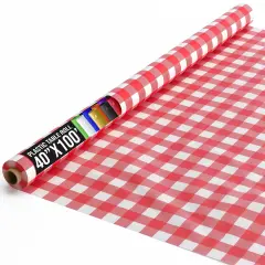 Exquisite Plastic Table Cover Roll &ndash; 40" x 100' Disposable Tablecloth Roll &ndash; Premium Thick 0.5 MIL Plastic Banquet Roll &ndash; Party Table Cover Roll for Events & Catering Red Gingham
