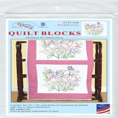 Jack Dempsey Stamped White Quilt Blocks 18"X18" 6/Pkg-Wildflowers