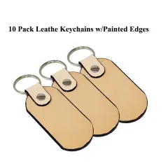 Blank Leather Keychains with Colored Edges &ndash; DIY Custom Key Fobs -10 Pack
