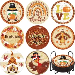 8 Pcs Fall Diamond Art Kits Thanksgiving Diamond Coasters