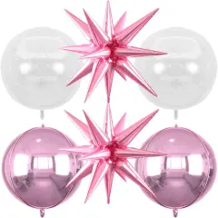 6pcs 22 inch Pink Star Balloons and 4D Large Foil Balloons(Pink Iridescent)