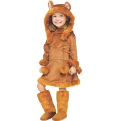 Adorable Girls Fox Costume with Plush Hood and Velvet Dress