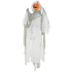3.9' Outdoor Halloween Hanging Pumpkin Ghost with Light Up Eyes, Sound Activated Prop with Creepy Howling Sounds