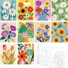 10 Packs Pre Drawn Canvas Painting Kit- 8X10 (Floral Pattern)