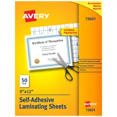 Avery Clear Laminating Sheets, 9" x 12", Permanent Self-Adhesive, 50 Self-Laminating Sheets (73601)
