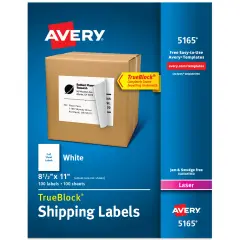 Avery Full-Sheet Printable Shipping Labels, 8.5" x 11" Customizable Stickers, White, 100 Blank Mailing Labels, Great for Mailing, Shipping, Organizing, and More (5165)