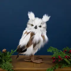 Northlight Standing Plush Winter Owl Christmas Figurine - 11.5" White