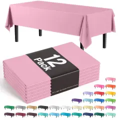 Exquisite 12-Pack Premium Plastic Tablecloth 54in. x 108in. Rectangle Plastic Table Cover Pink