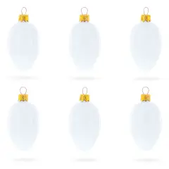 Set of 6 Glossy White Mini Glass Egg Ornaments 2.9 Inches