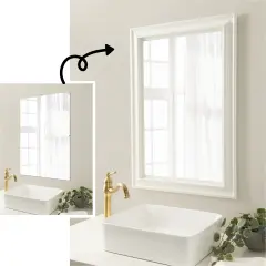 Amanti Art Mirror Makeover Bathroom Mirror Frame Border Kit -Fully Assembled Peel and Stick Frame - Mirror NOT Included - Parlor Trim Parlor White