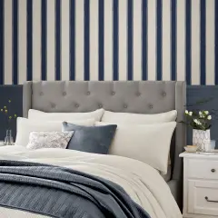 Laura Ashley Denwick Stripe Midnight Seapsray Wallpaper
