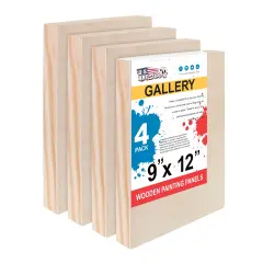 Unfinished Cradled Wood Panels for Painting, 4 Pack of 9x12 inch - Gallery Birch Wooden Canvas Boards 1-1/2" Deep - Mixed-Media Craft, Acrylic, Oil, Encaustic, Paint Pouring