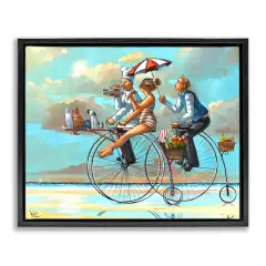 Stupell Industries Woman & Butler Bicycle Ride Floating Frame Design by Ronald West