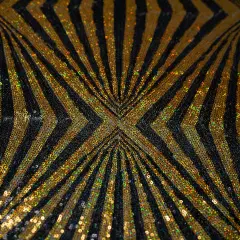 1 Yard Jenny Mesh Sequin Fabric, 58/56" Wide, Stretch Polyester-Spandex Blend for Costumes & Decor Black/Gold