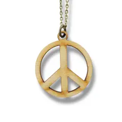 Necklace - Peace Symbol - Snake and Cable Link chains - Birch wood Bronze Chain