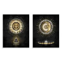 Stupell Industries Astral Eye & Moon Phases 2pc Wall Plaque Art Set Design by Oliver Jeffries