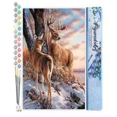 Figured'Art Paint by Numbers for Adults Deers during Winter 16"x20" - Craft Art Painting DIY Kit Rolled Canvas without frame