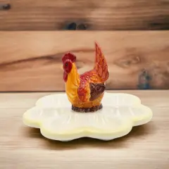 Ceramic Rooster Yellow Egg Dish, Home D&eacute;cor, Gift for Her, Gift for Mom, Kitchen D&eacute;cor, Farmhouse D&eacute;cor, Fall Decor