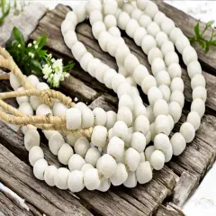 10-12mm Opaque Bone White African Recycled Glass Beads (19" Strand)