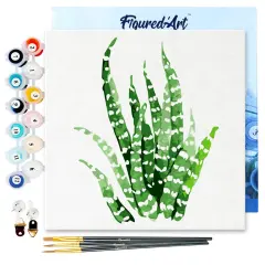Figured'Art Mini Paint by Numbers Kit for Adults with Frame Abstract Aloe Vera Plant Small format 8"x8" - Craft Art Painting DIY Canvas Already Stretched on a Wooden Frame